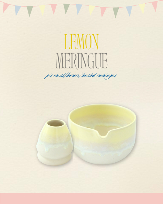 Lemon Meringue Matcha Bowl & Whisk Holder Set