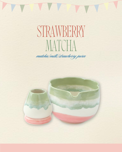 Strawberry Matcha Bowl & Whisk Holder Set