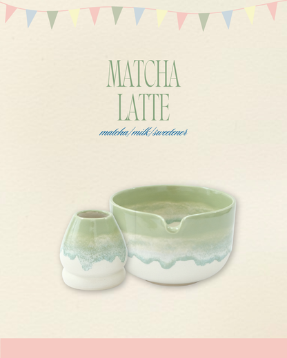 Matcha Latte Bowl & Whisk Holder Set
