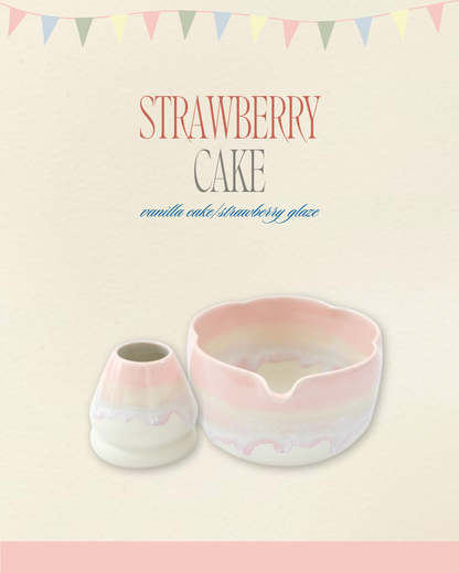 Strawberry Cake Matcha Bowl & Whisk Holder Set