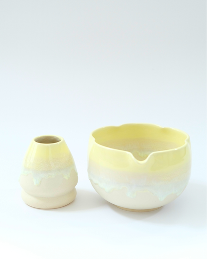Lemon Meringue Matcha Bowl & Whisk Holder Set