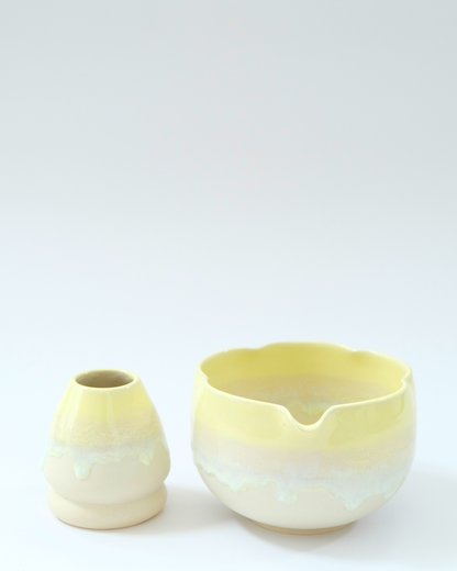 Lemon Meringue Matcha Bowl & Whisk Holder Set