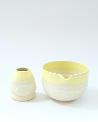 Lemon Meringue Matcha Bowl & Whisk Holder Set