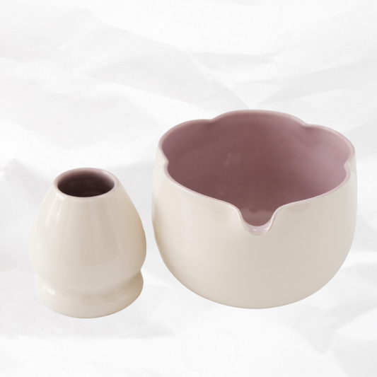 Off-White & Lavender Flower Matcha Set