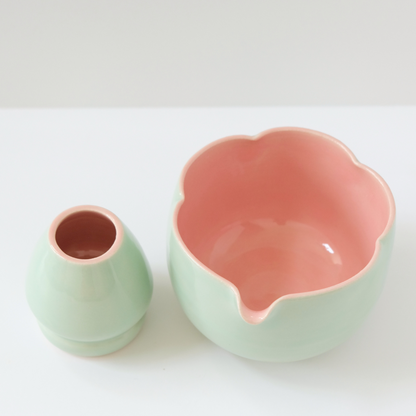 Aqua & Pastel Pink Flower Matcha Set